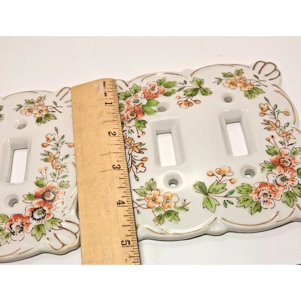 2 Vintage Japan Porcelain Kelvin's Floral Double Light Switch